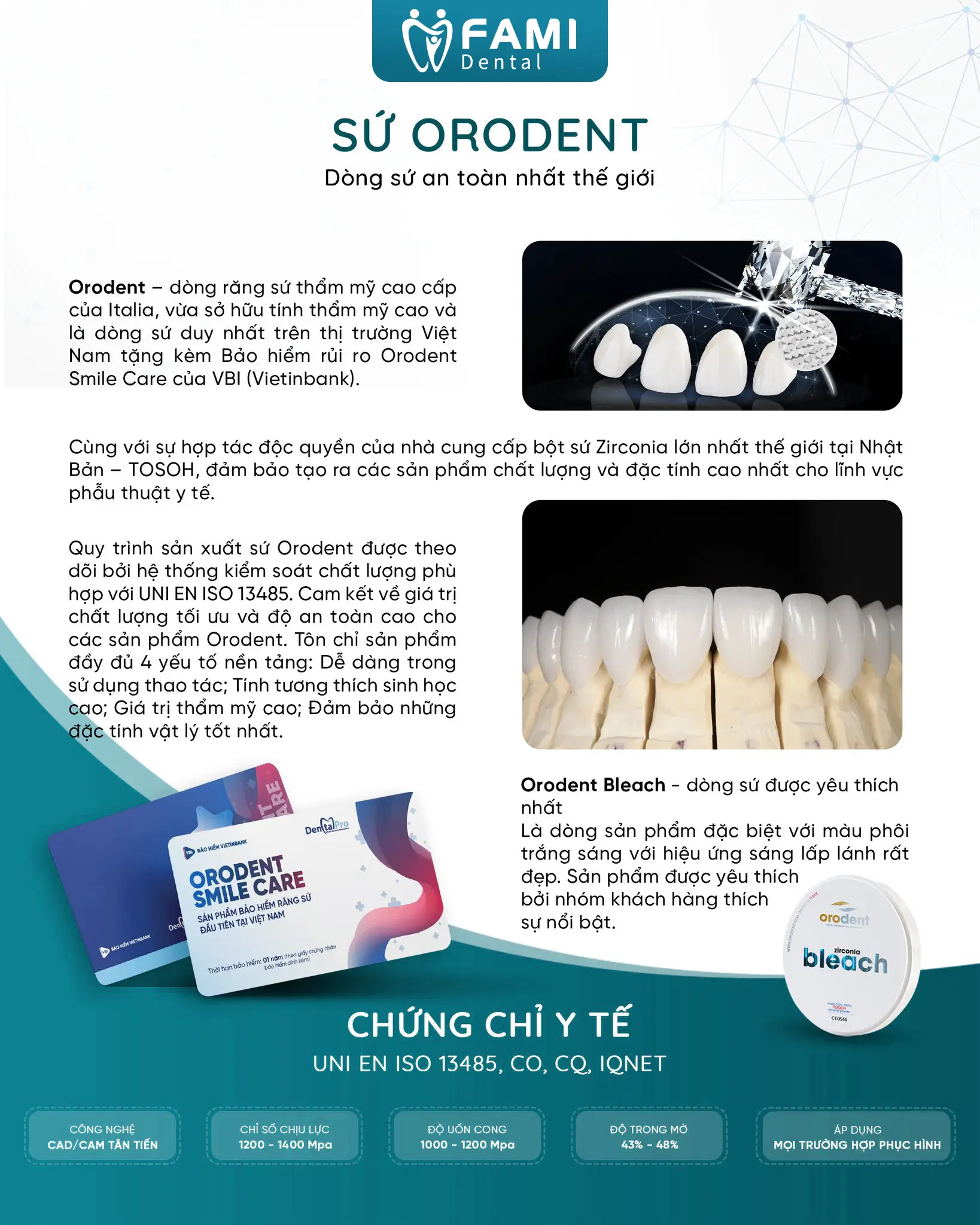 Thông số các loại sứ orodent